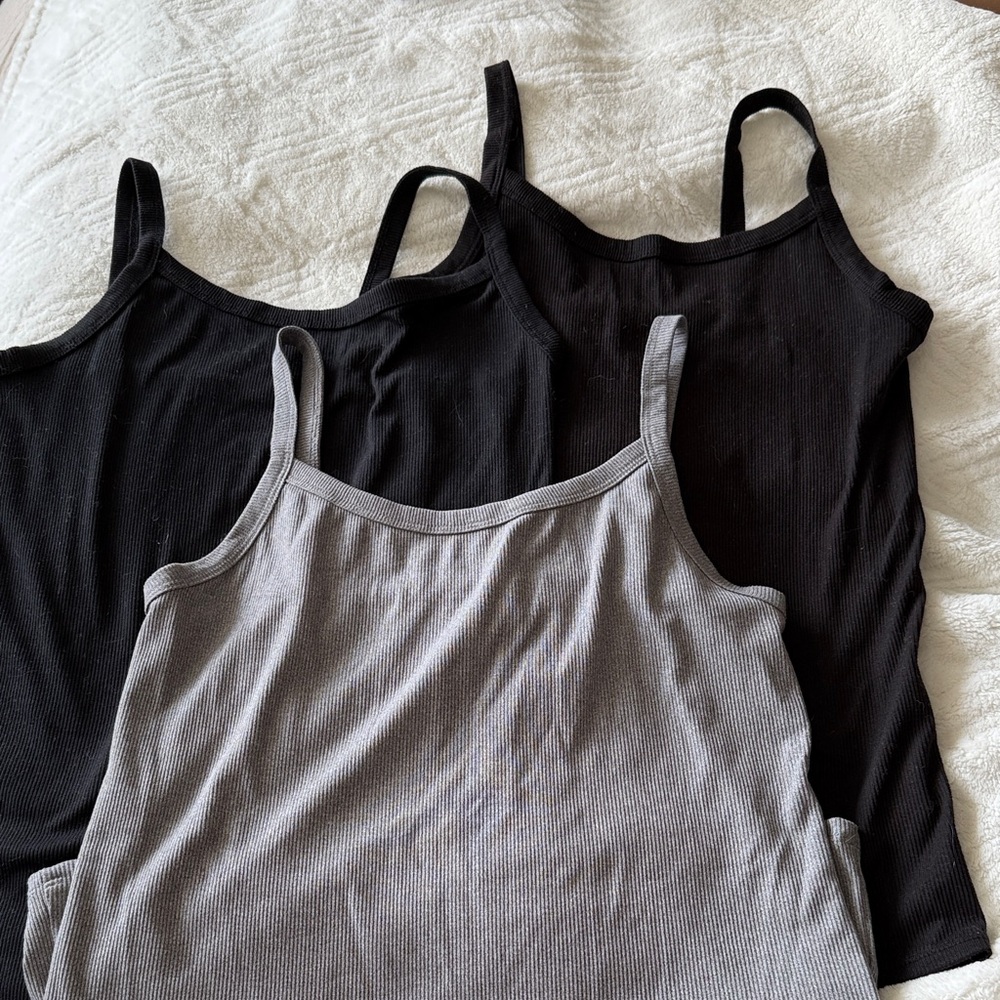Everyday Ribbed Cami Tank Top - Black & Gray